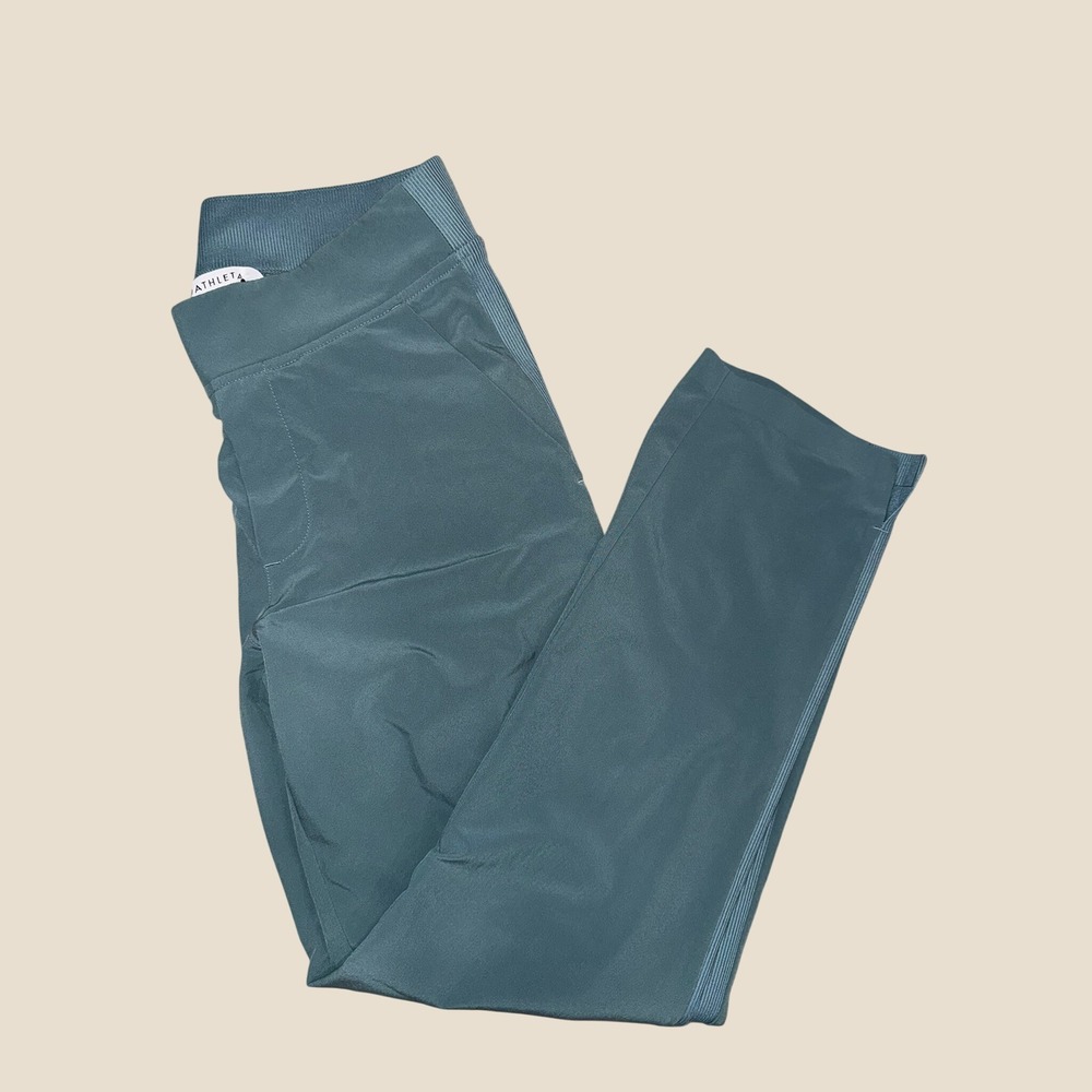 Athleta Brooklyn Heights Wide Leg Pants Teal Blue Ribbed Waist 0 Petite 198671